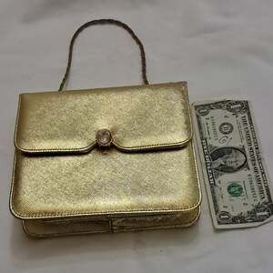 Rosart Gold Metallic Top Handle Bag Snap Closure Gold Hardware Beige Lining